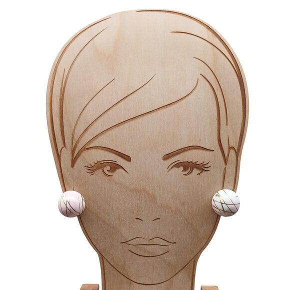 Splatter Paint Artsy Pastel Earrings, Vintage Lucite and Elegant Gold Button - Picture 3 of 4